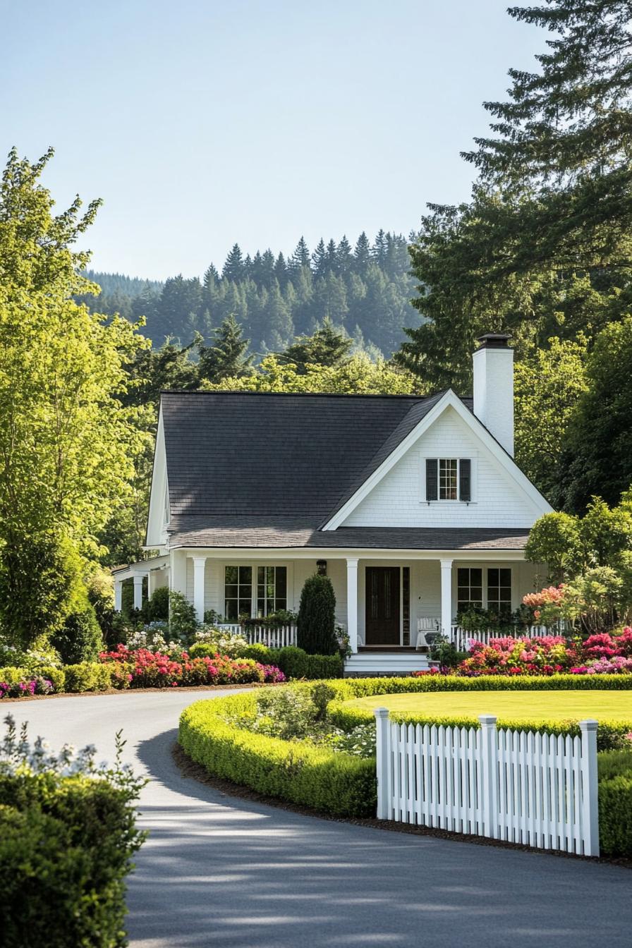 Charming farmhouse with a garden and picket fence