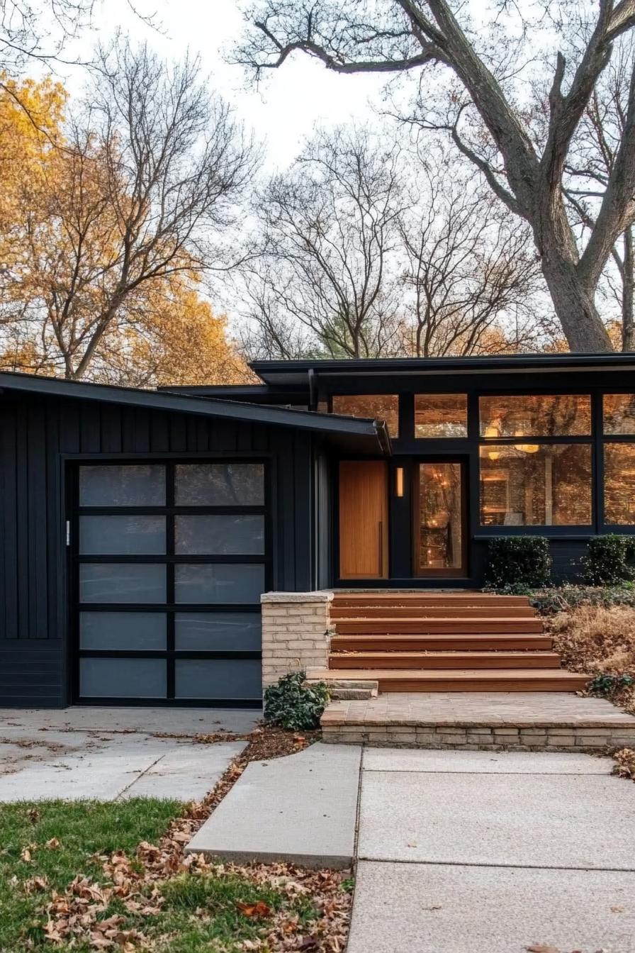 Cozy modern split level house with a black exterior