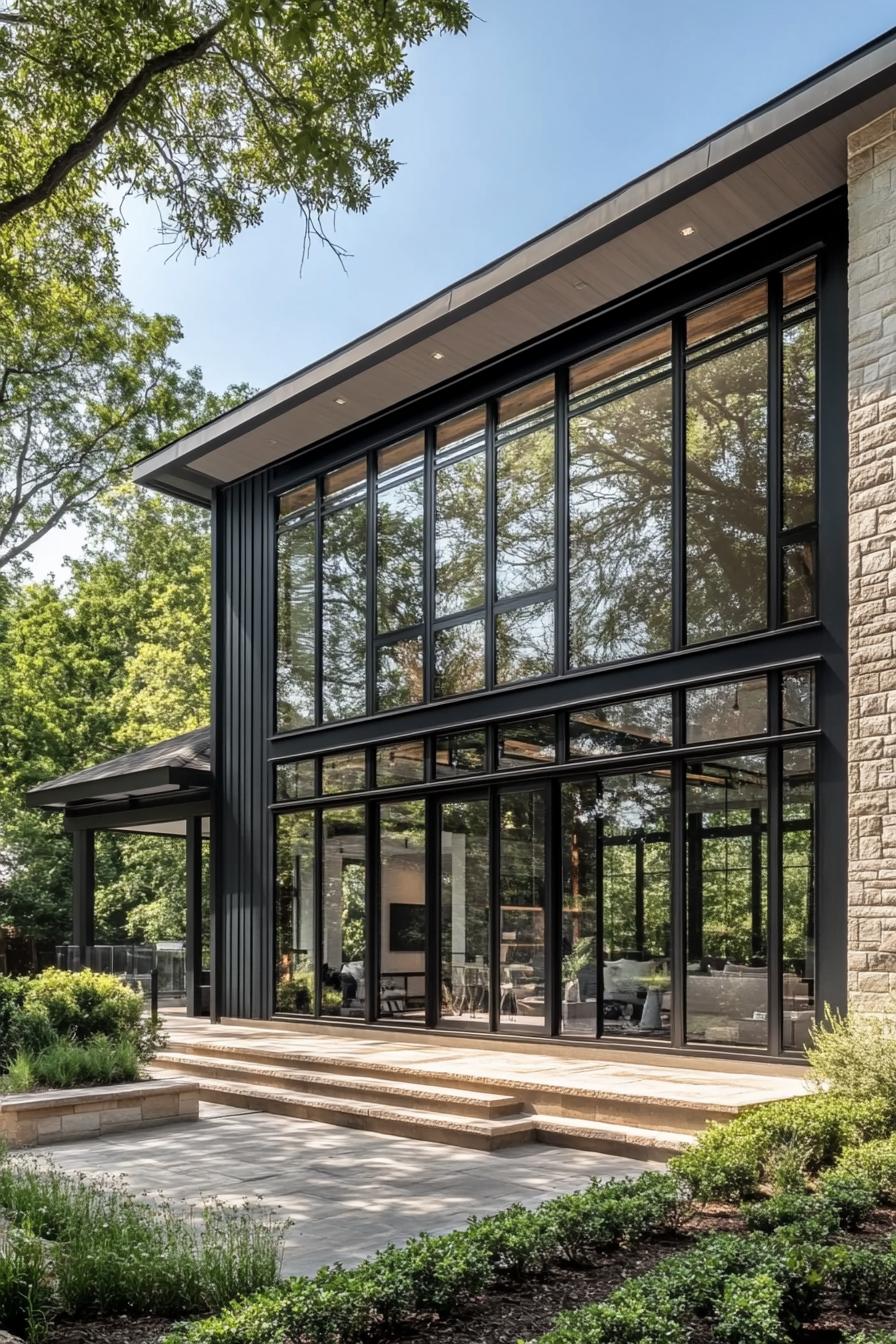 Sleek modern home with floor-to-ceiling glass windows