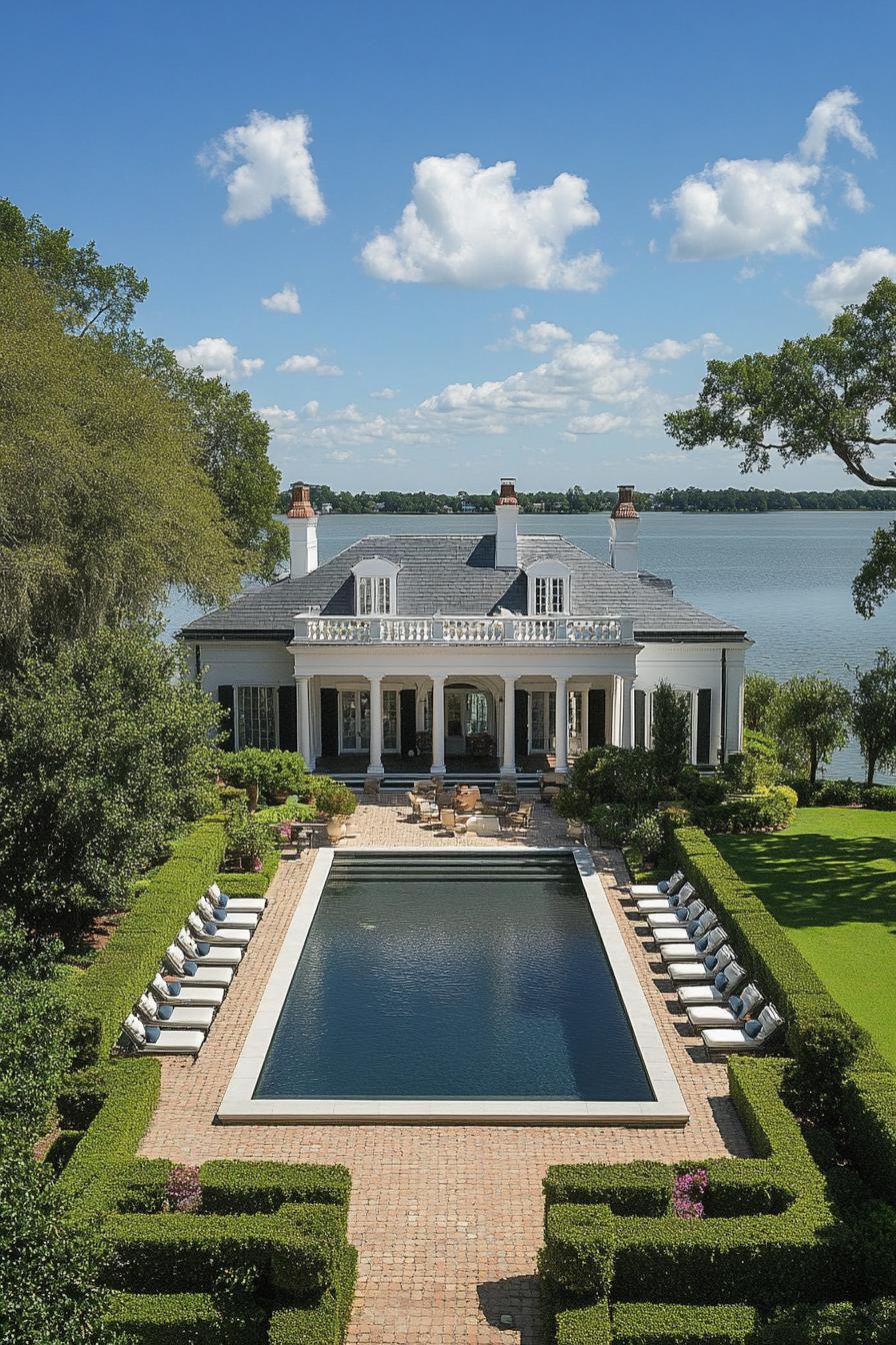 Elegant house with a pool and lake view