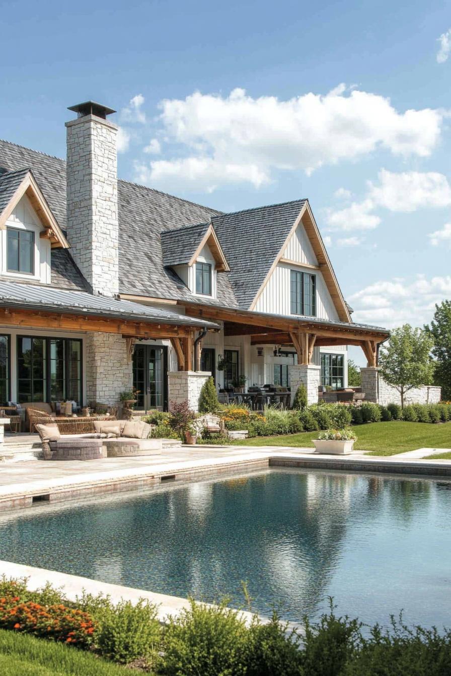 Luxurious stone house with pool in a lush setting