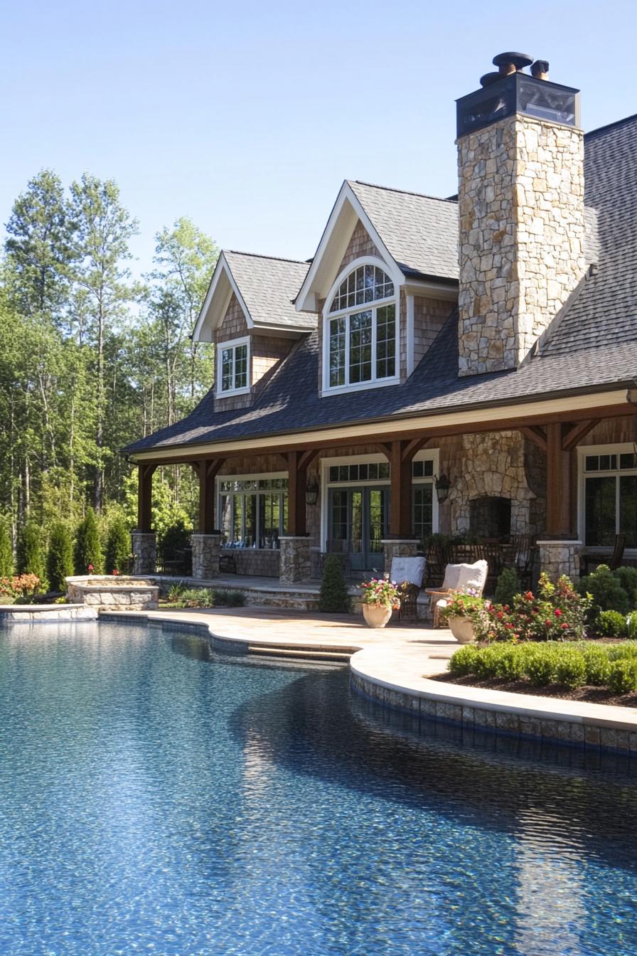 A charming stone house with a luxurious poolside