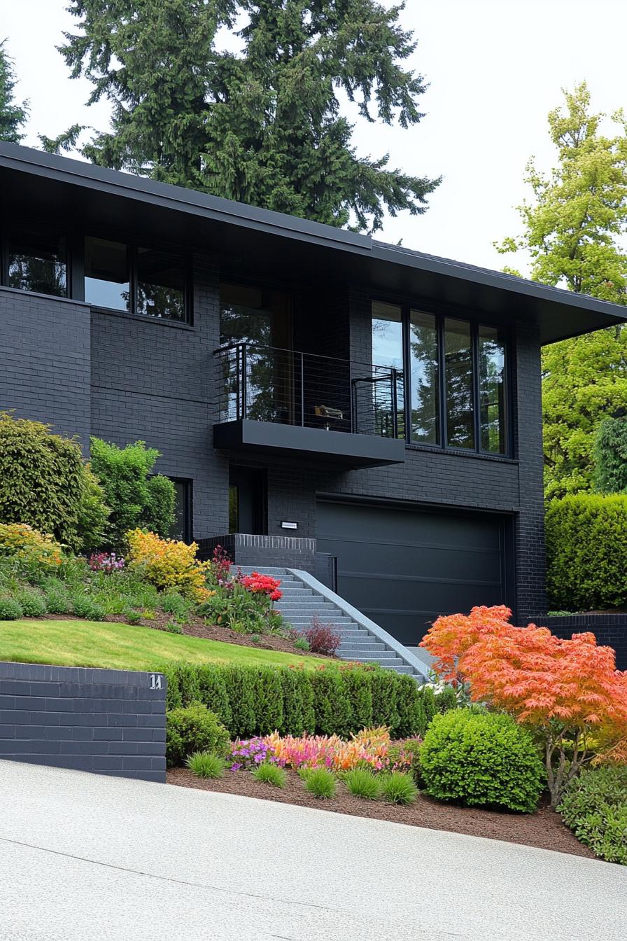 Contemporary split level home surrounded by vibrant greenery