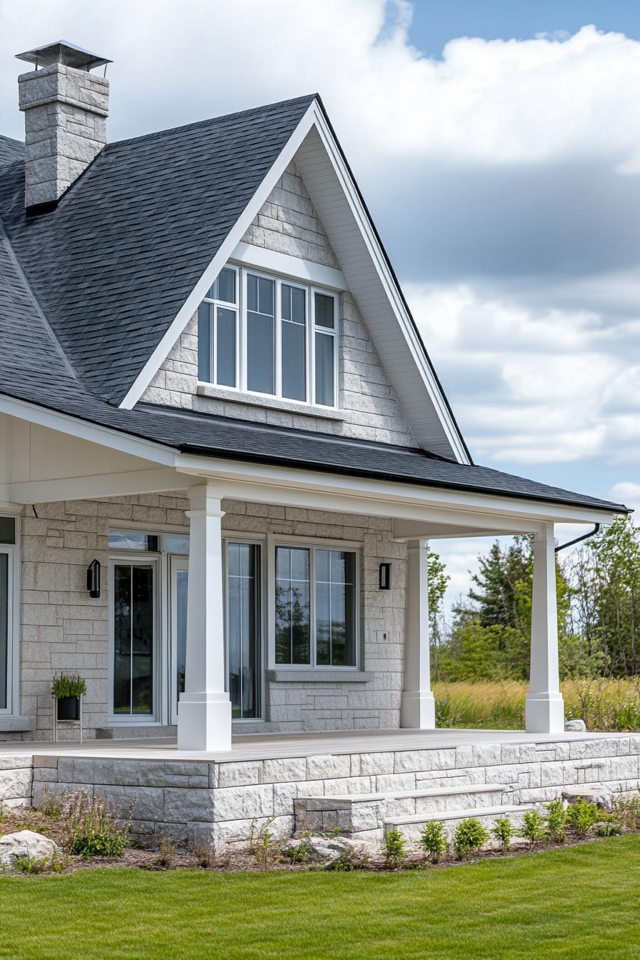 A charming stone house with a welcoming porch and bright windows