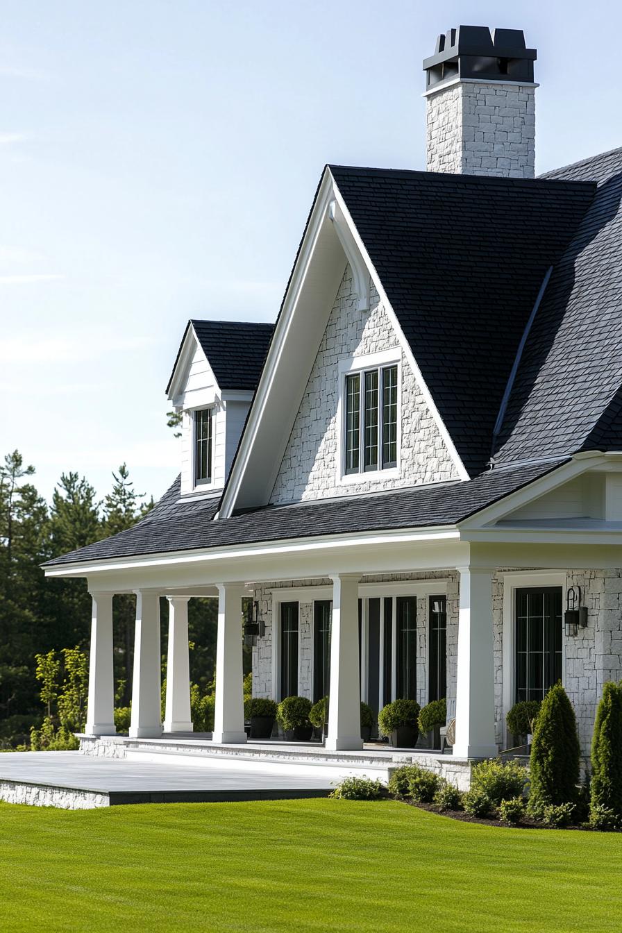 Charming stone house with columns and gable roof