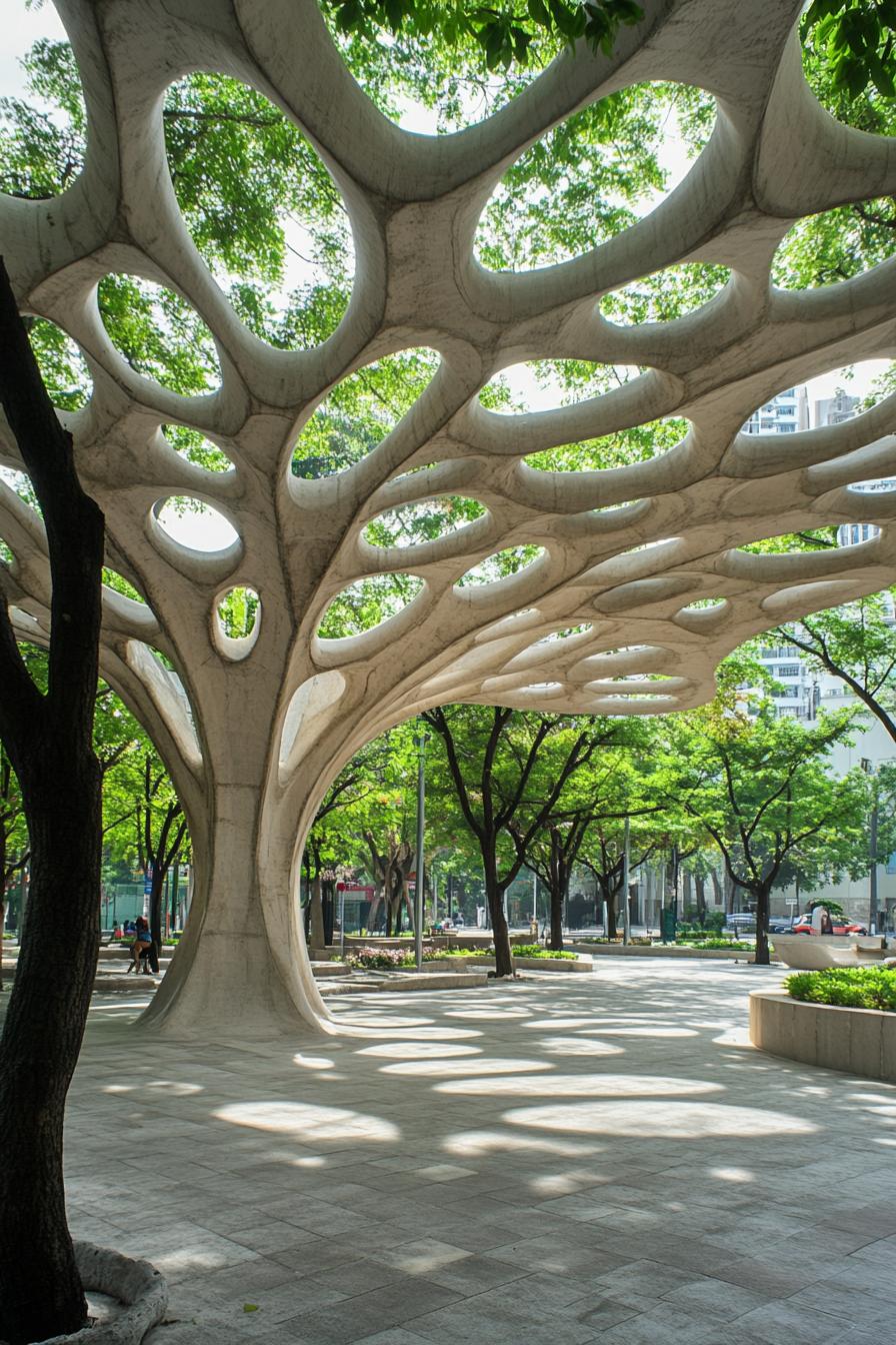 Abstract tree-like structure with patterned shadows on the ground