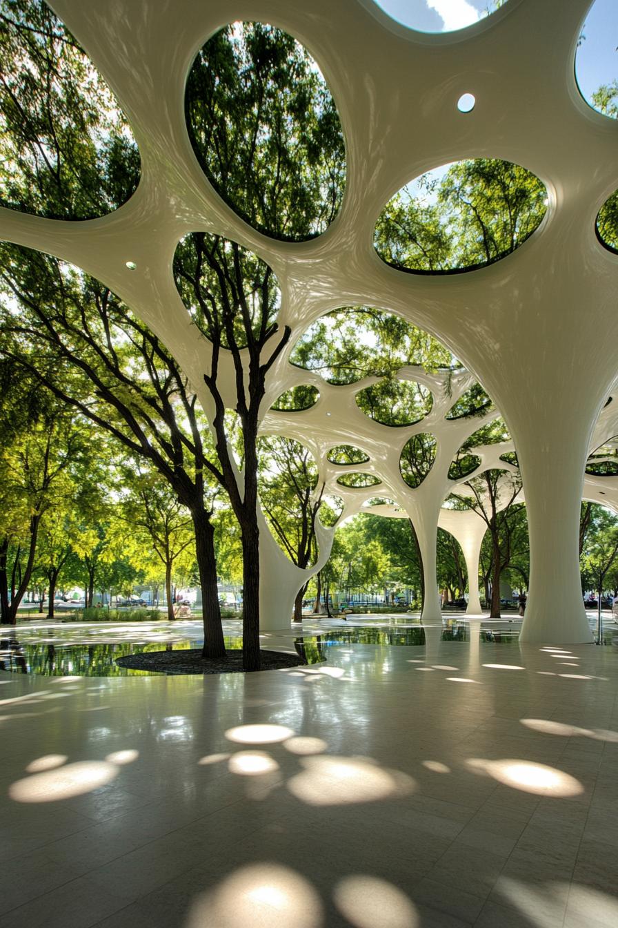 Modern canopy with circular openings and shadows