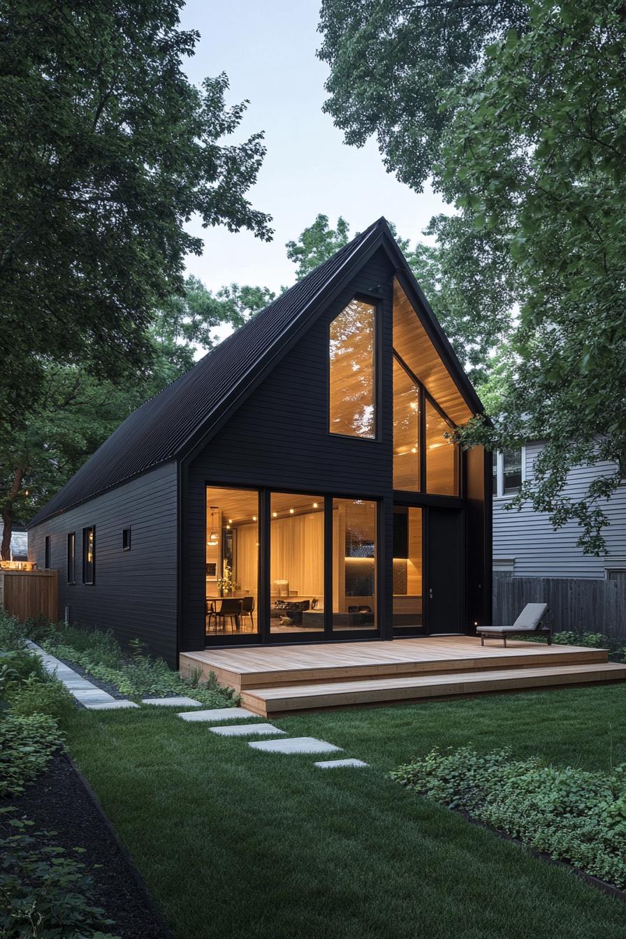 Long house with large windows and a steep roof