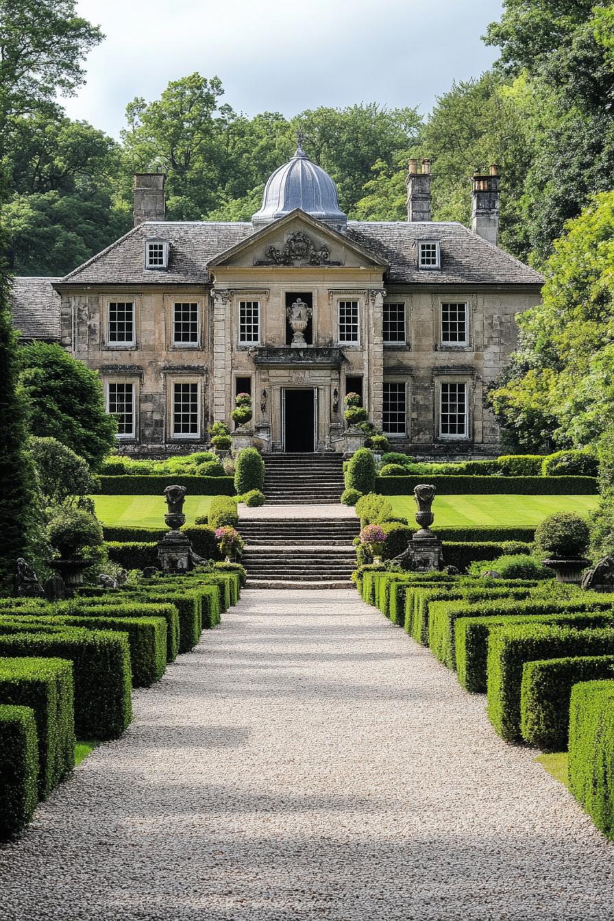 Grand mansion nestled within manicured gardens