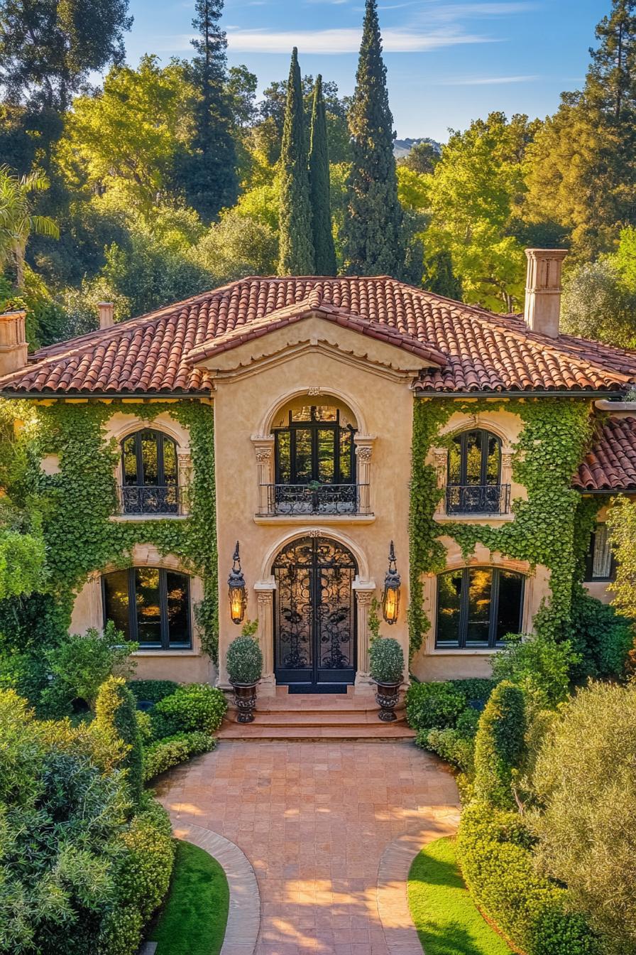 Elegant villa with ivy and terracotta roof