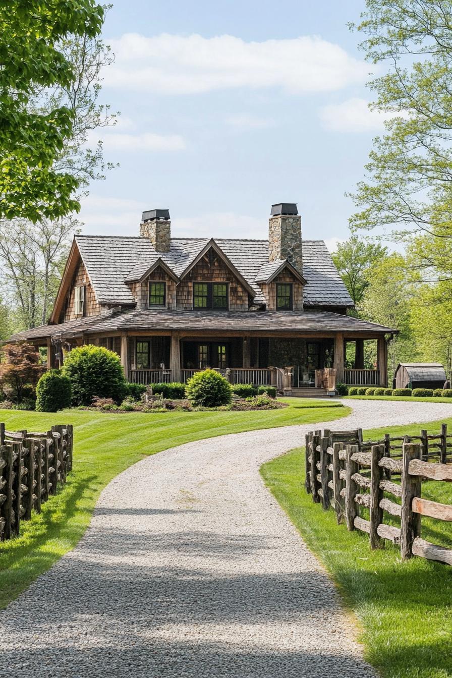 Charming country house with a gravel path and wooden fence