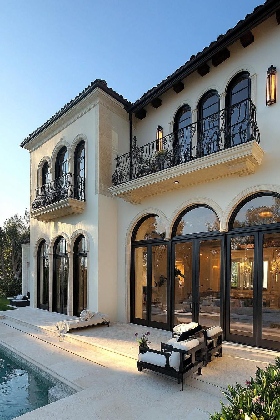 Large Mediterranean-style home with balconies and pool