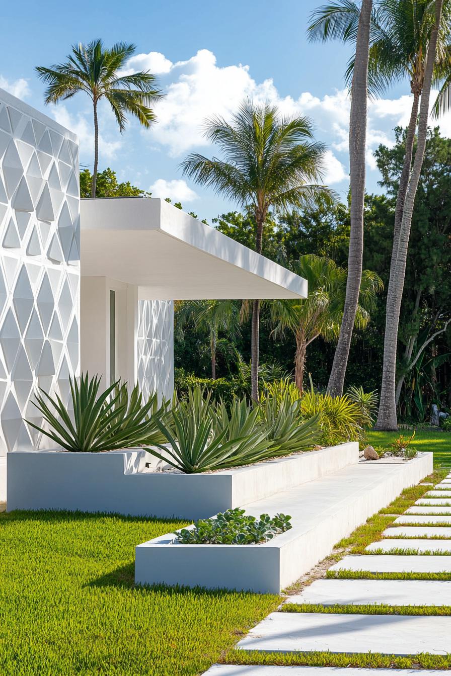 Modern mid-century house in Palm Springs with geometric patterns and agave plants