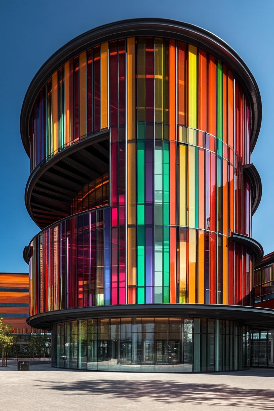 Multicolored round building with vibrant panels