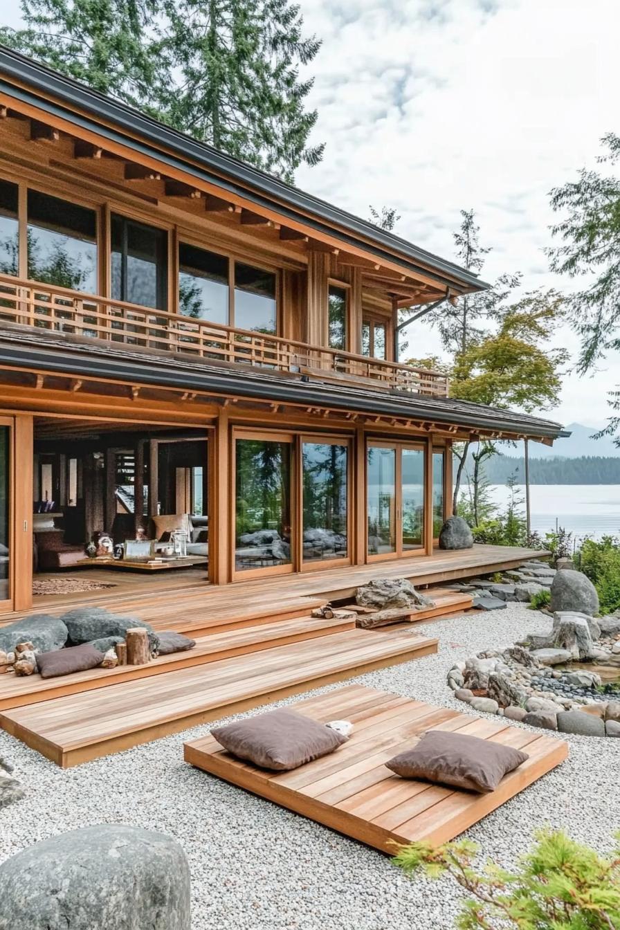 Modern Japanese-style house with wooden decks and garden view