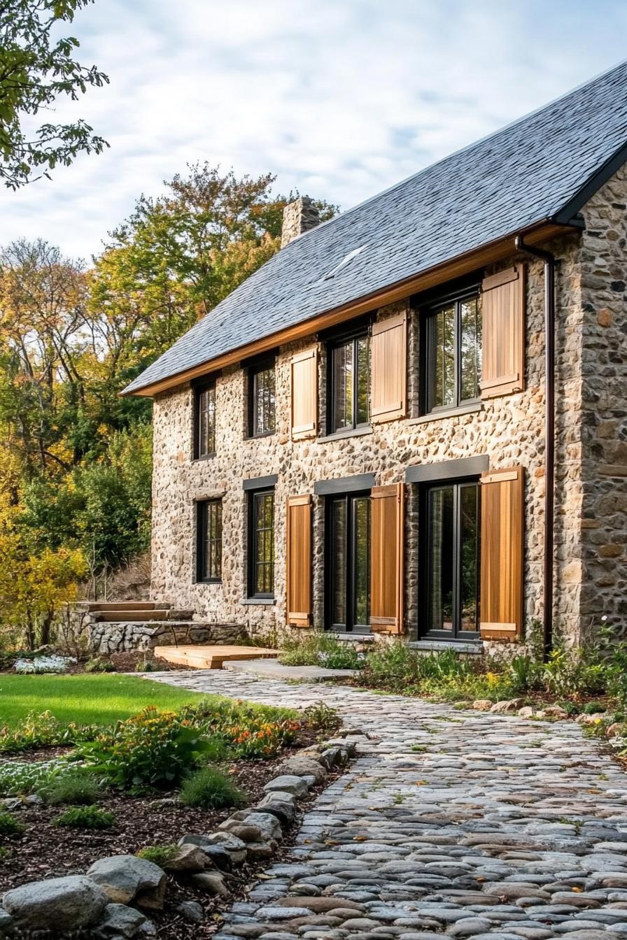 Stone barn with rustic charm and modern windows