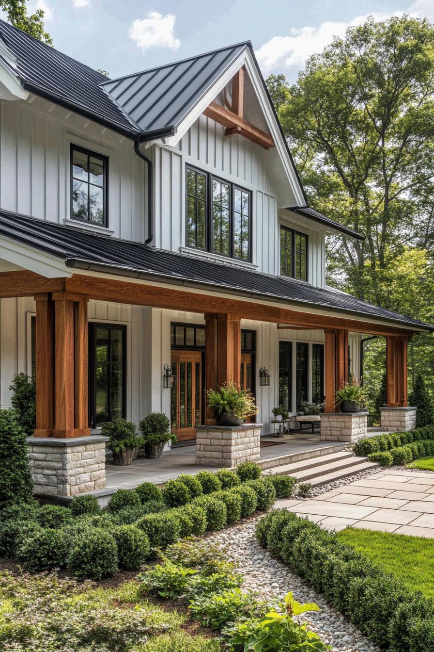 Charming modern farmhouse with wood and stone accents