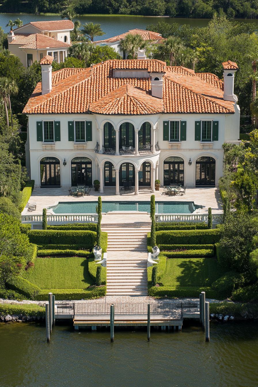 Elegant villa with terracotta roof near a river