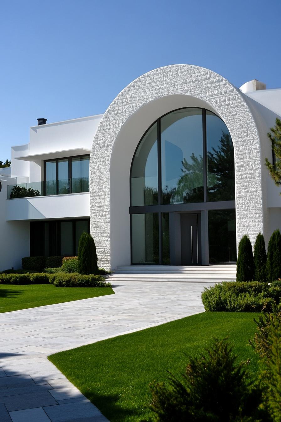 Modern white house with large arched entrance