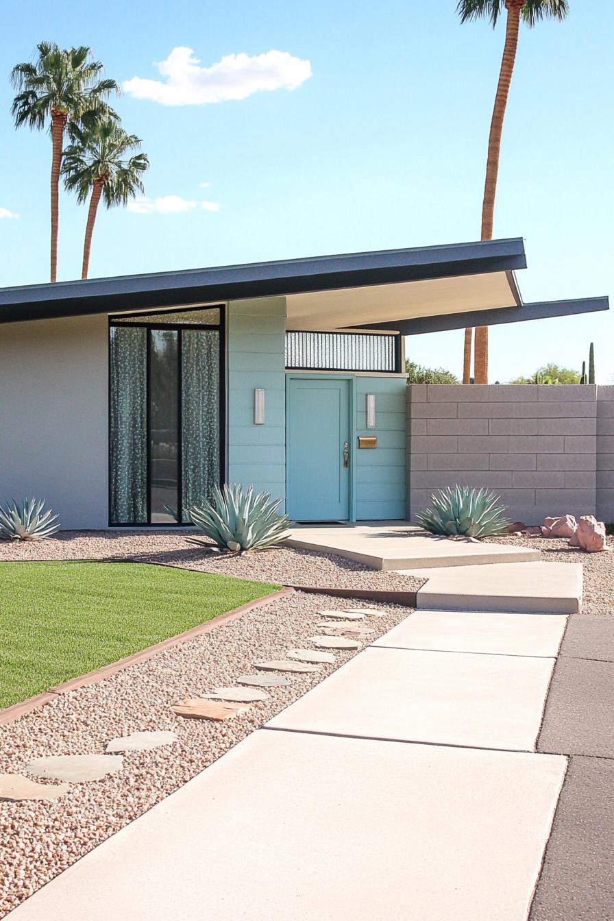 Modern mid-century house with blue door