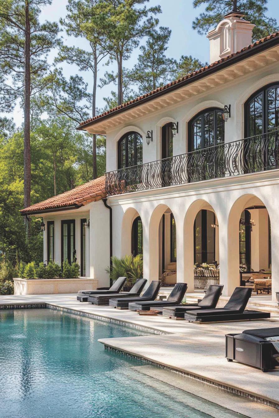 Elegant villa with arches and a pool