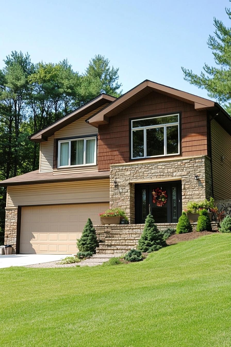 Cozy split level home with brick exterior and lush lawn