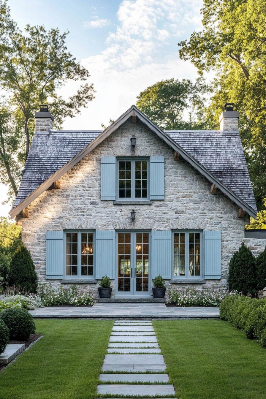 Charming stone cottage with blue shutters