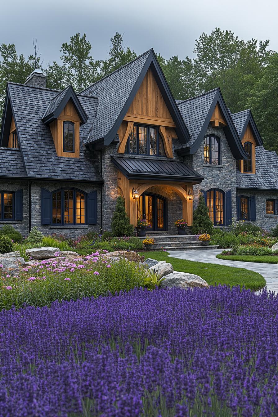 Charming stone house with vivid lavender garden