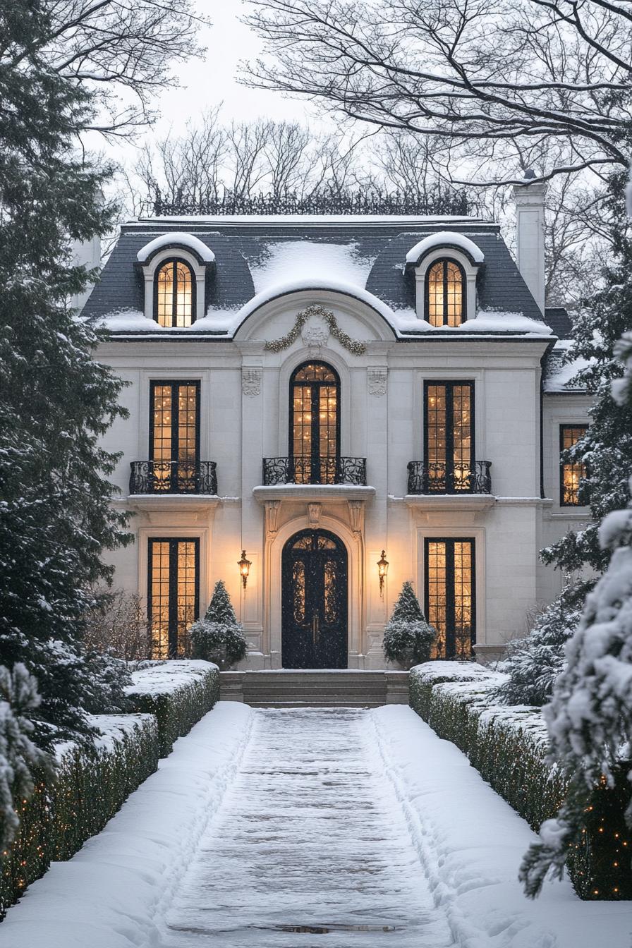 Snow-Covered Estate with Glowing Windows