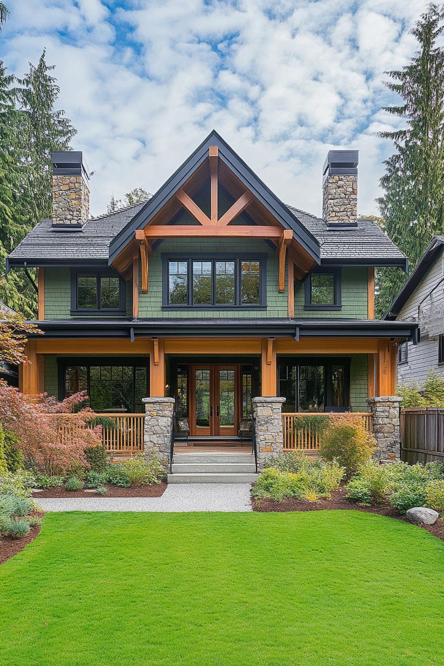 Charming wooden house with stone chimneys