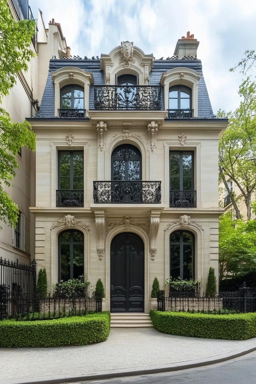 Chic urban mansion with ornate facade