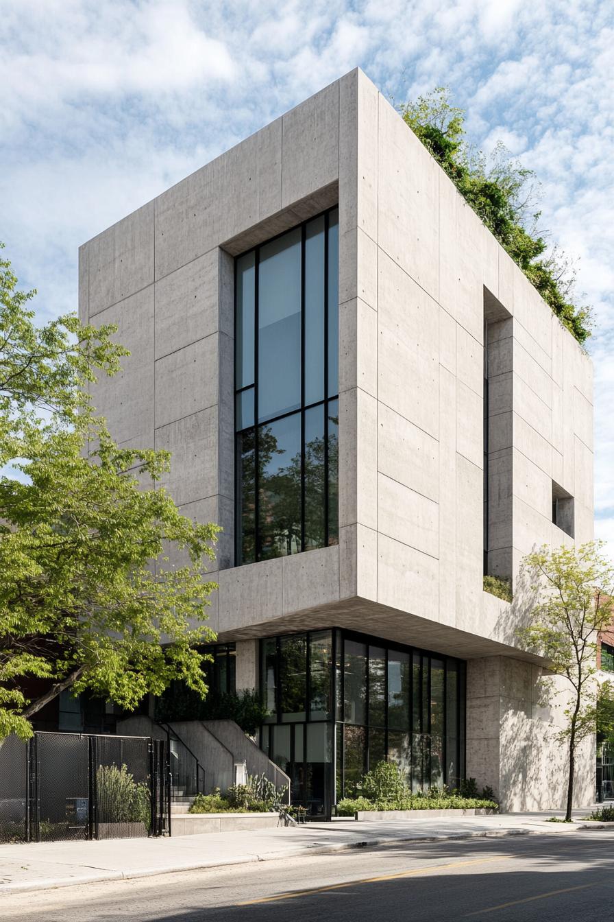 Modern concrete building with vertical gardens and large windows