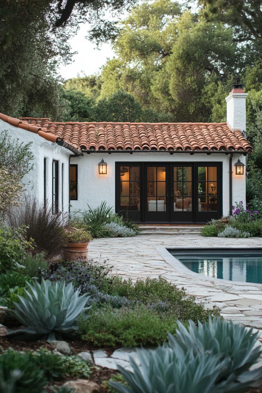 Cozy villa with terracotta roof and serene garden