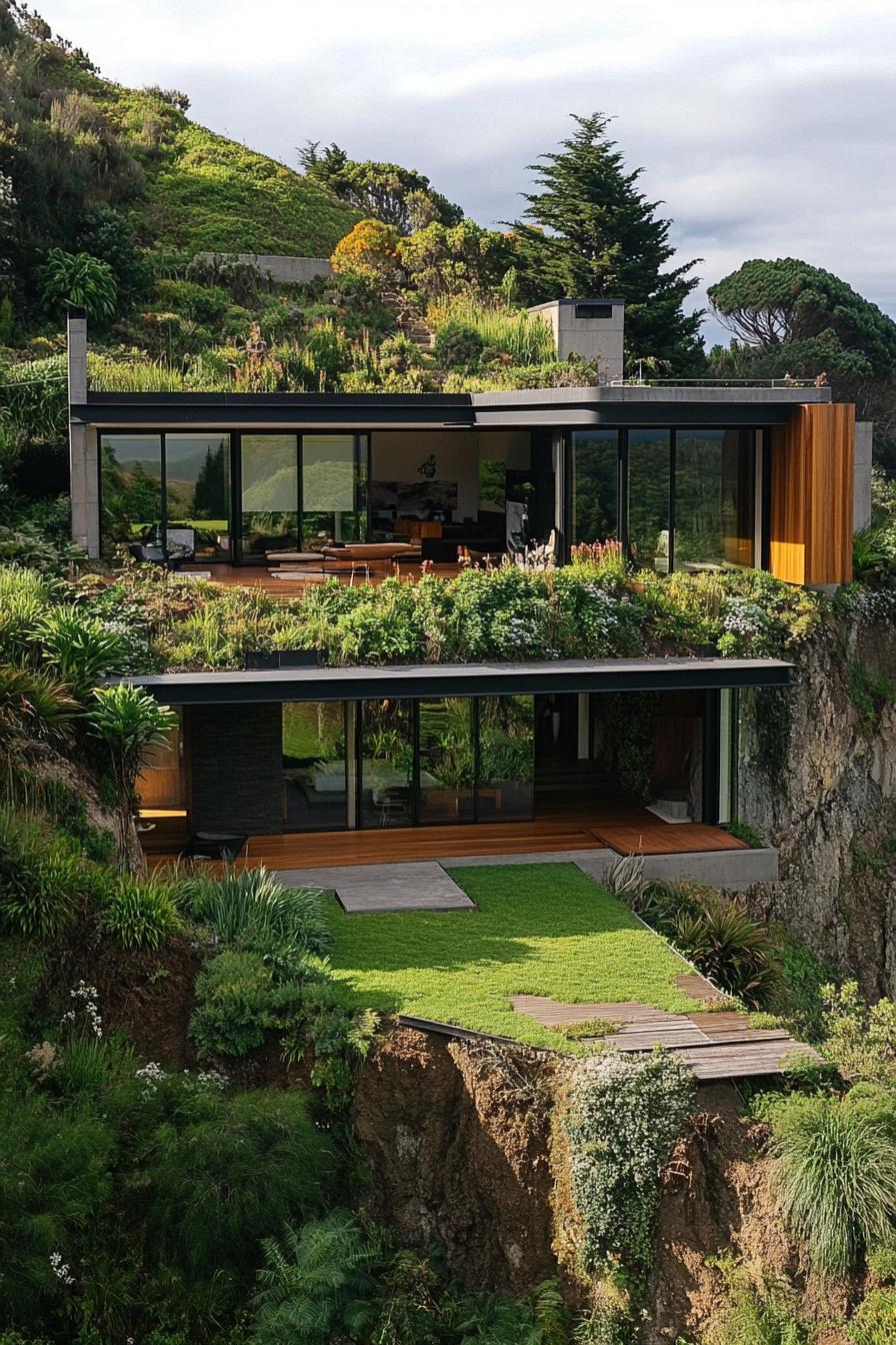 Contemporary home on a verdant hillside