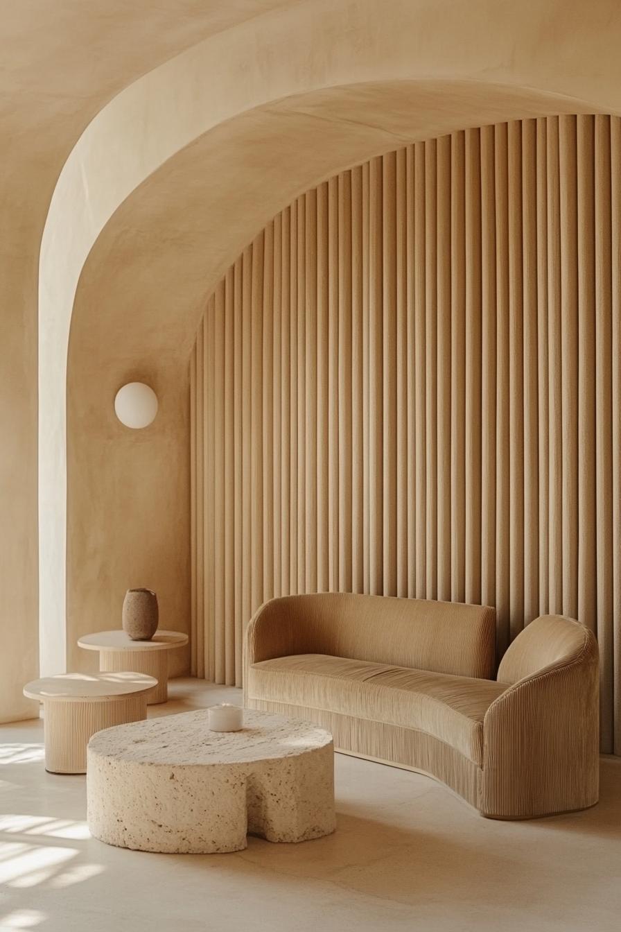 Elegant lobby featuring minimalistic furniture and textured walls