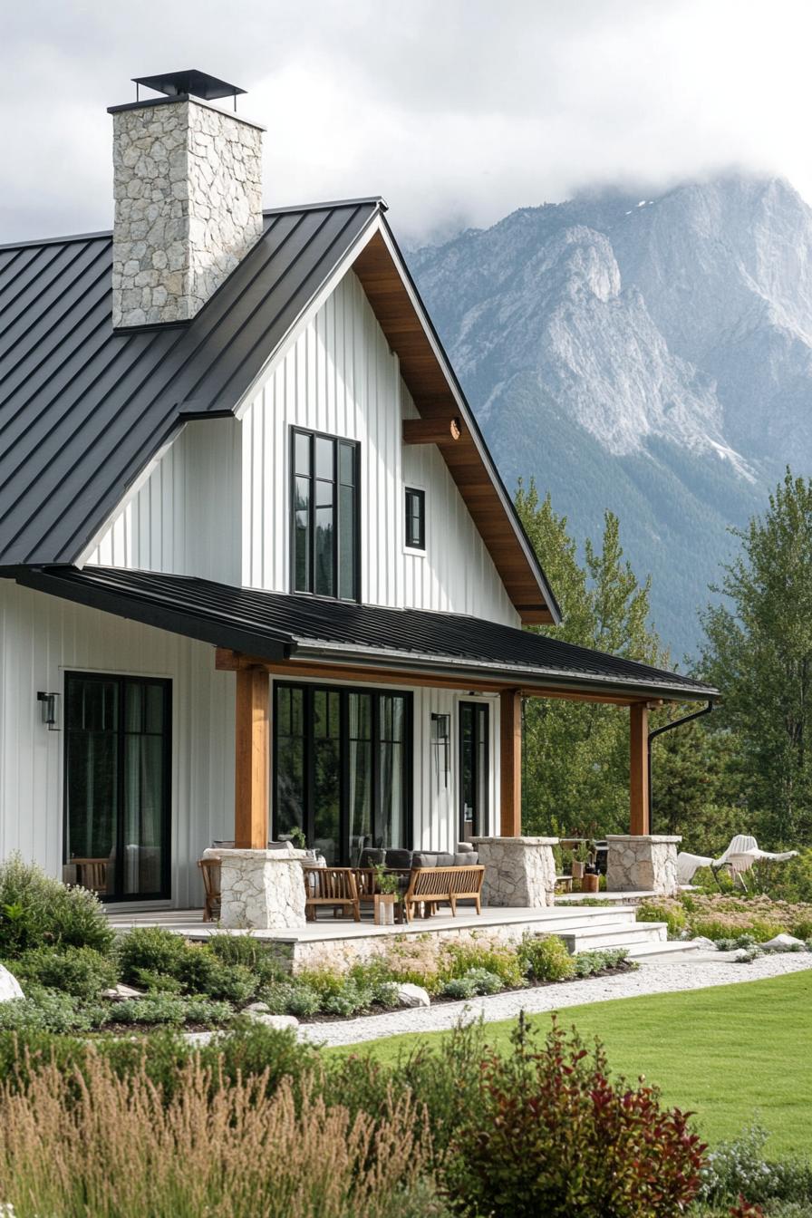 Charming country farmhouse with mountains in the background