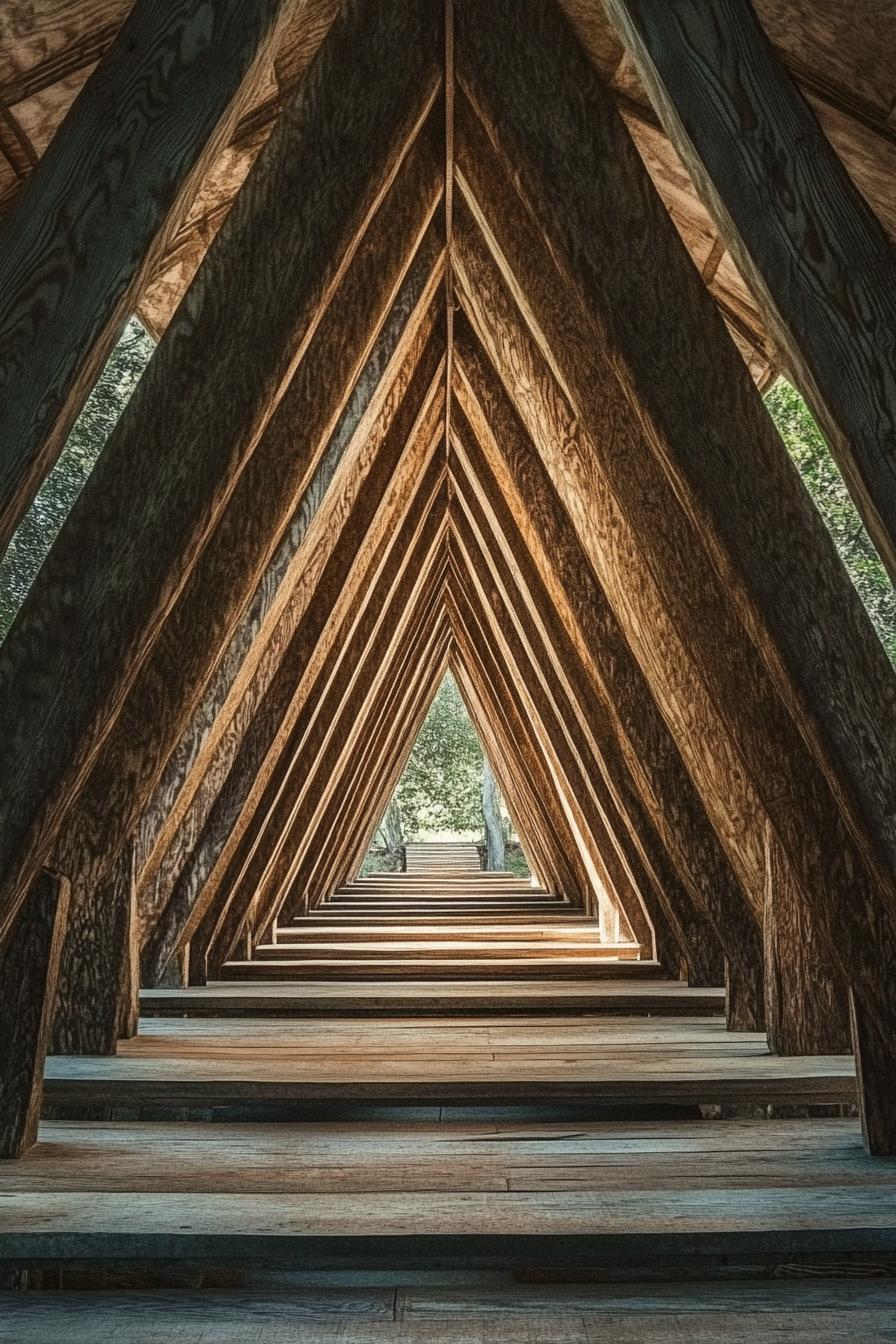 Wooden triangular framework creating a pathway