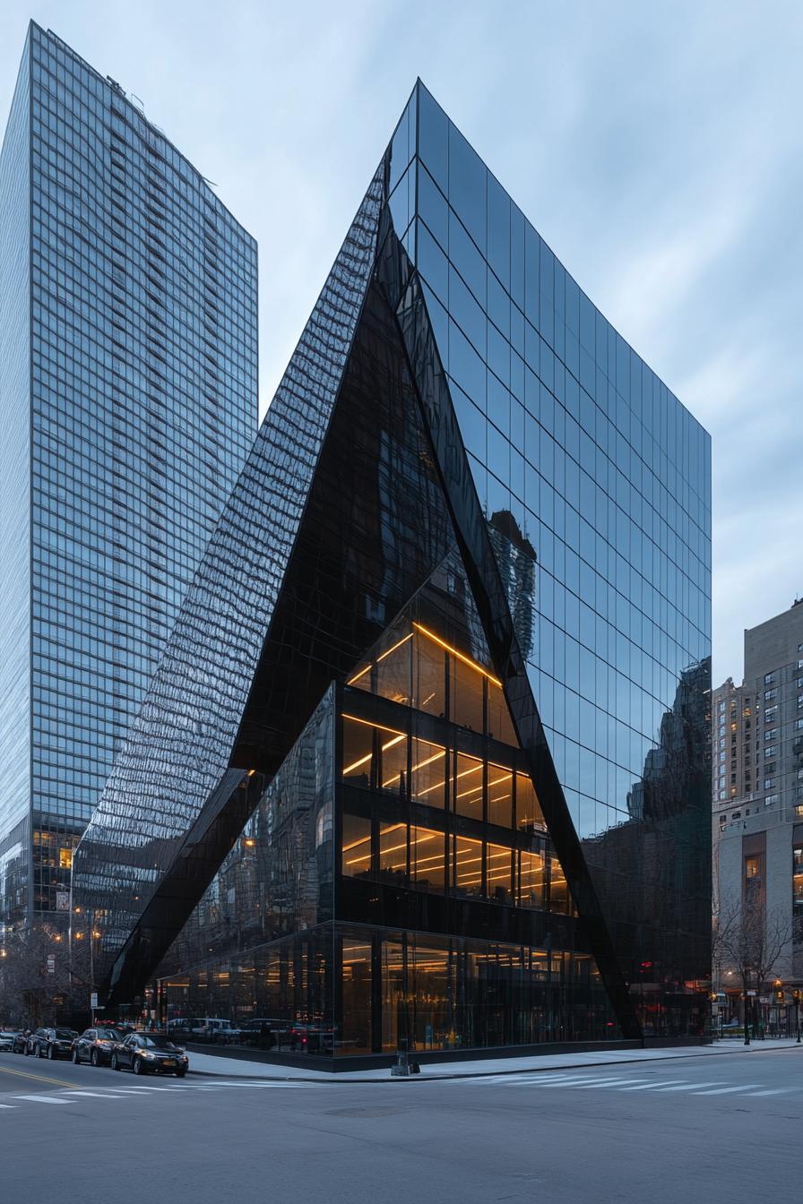 Modern glass building with triangular design