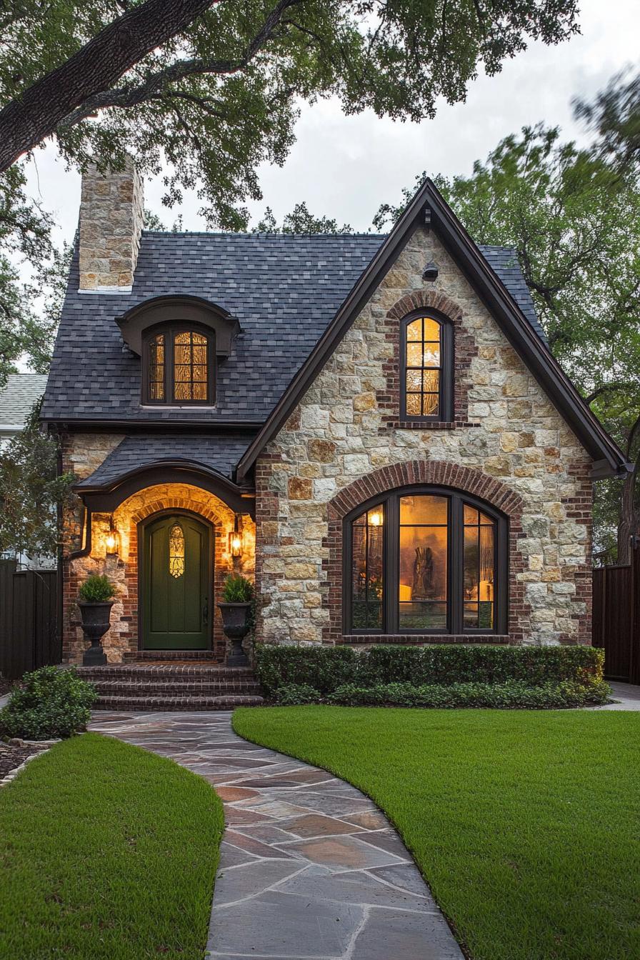 Charming stone cottage with arched windows