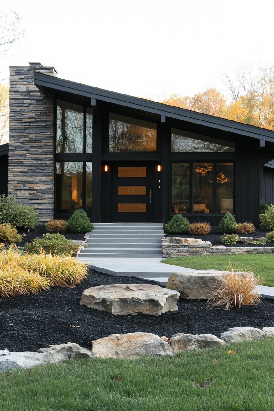 Modern home with dark facade and large windows