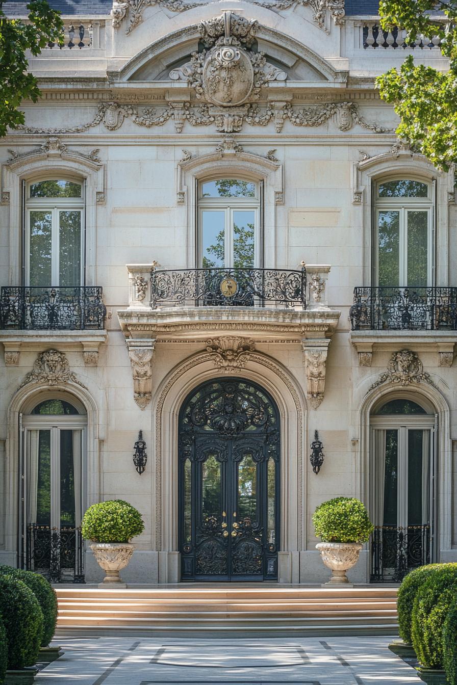 Elegant mansion facade with ornate detailing