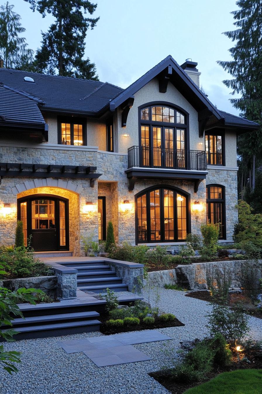 Warmly Lit Elegant Stone House