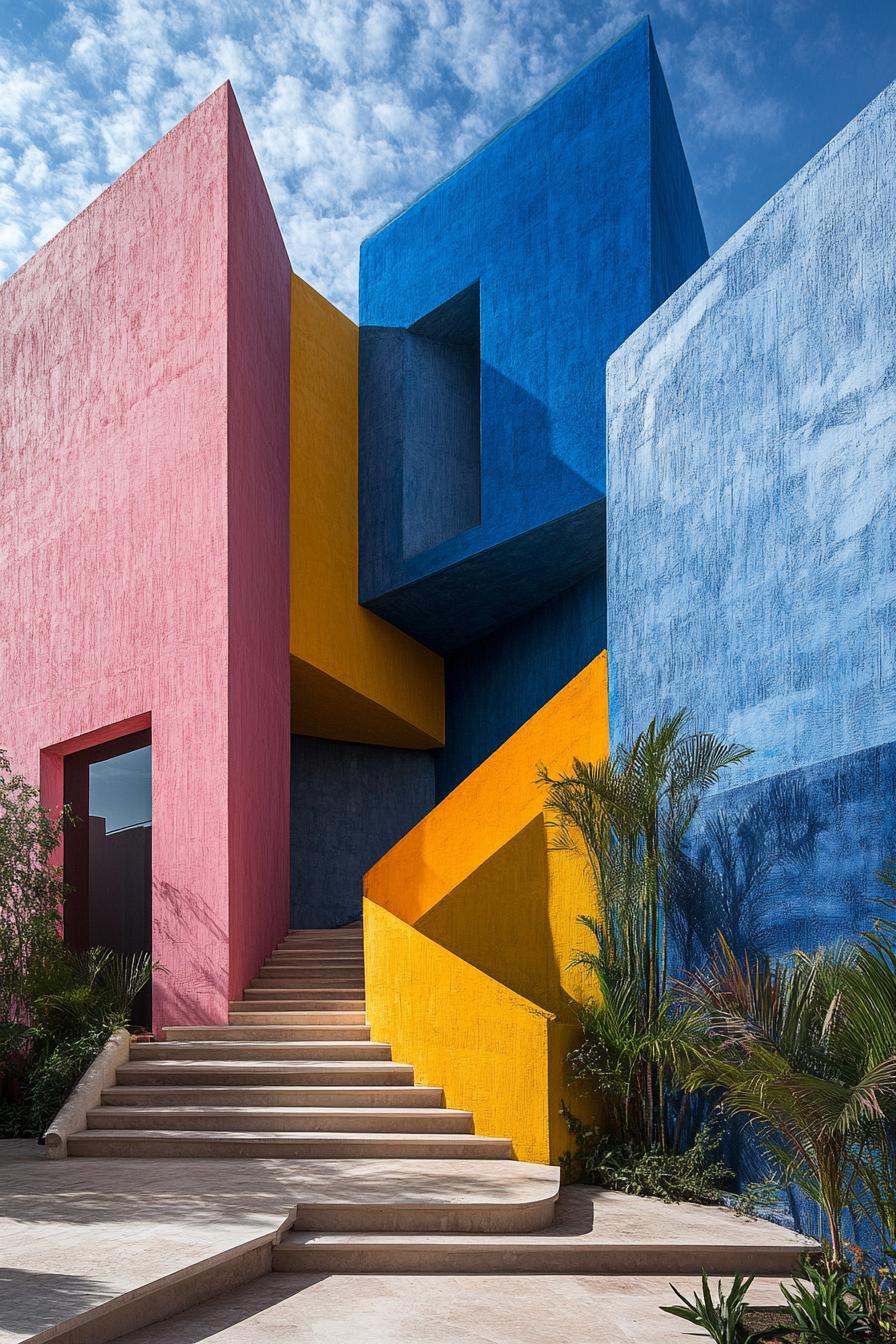 Vivid house with bold geometric shapes and colors