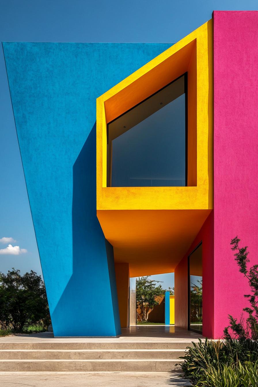 Brightly colored modern architectural entrance