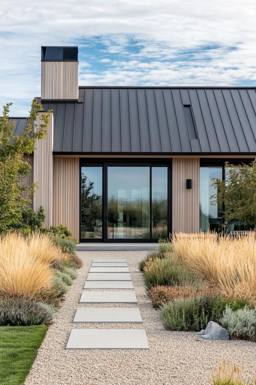 Modern house with metal roof and wooden facade