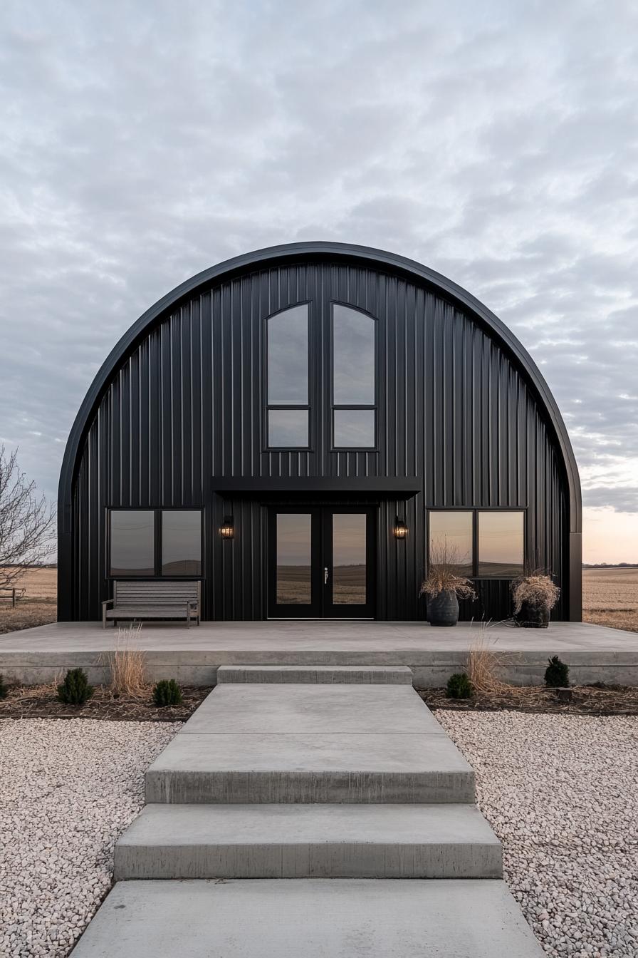 Modern black metal house with arched shape