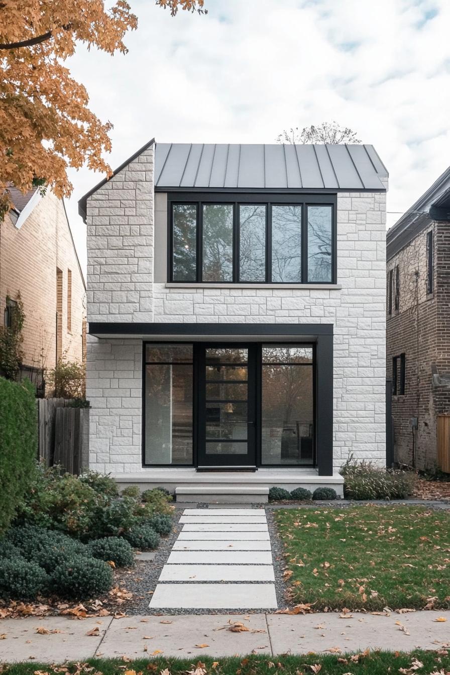 Contemporary stone house with geometric design