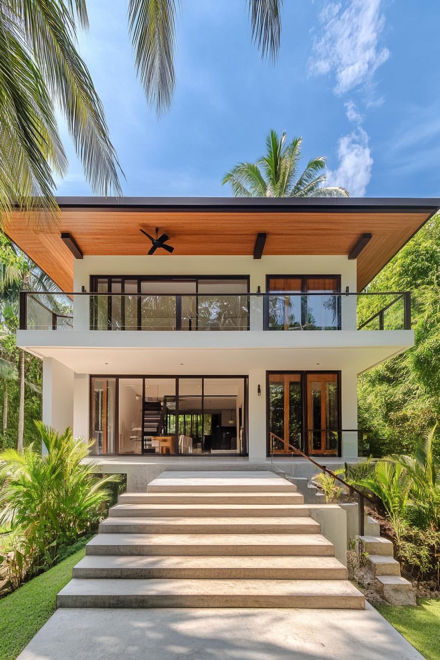 A sleek, modern house with tropical vibes surrounded by lush greenery