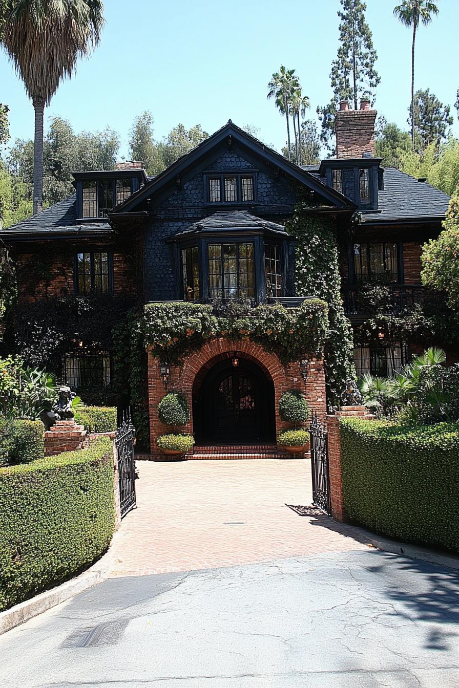 Charming house with ivy-covered brick facade and black trim