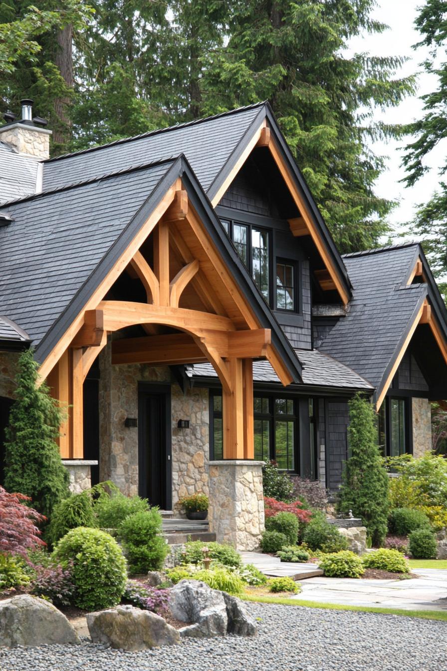 Modern farmhouse with stone and wood elements